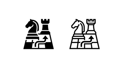 Chess knight and rook pieces icons with strategy path © MdDelowar