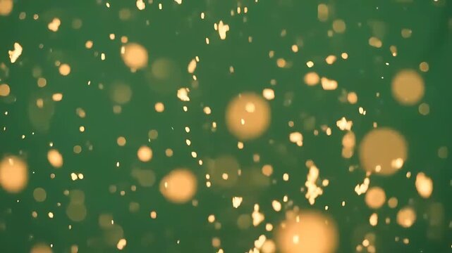 Golden Magic Glitter Bokeh and Sparkling Dust Particles Rising on Green Screen