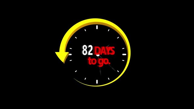 82 days to go, stile, timer, countdown, Count time display. business, sale, label button ,promotion clock signs business days on transport background. Motion graphics of days countdown concept .