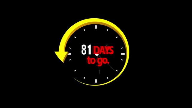 81 days to go, stile, timer, countdown, Count time display. business, sale, label button ,promotion clock signs business days on transport background. Motion graphics of days countdown concept .