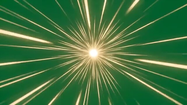 Golden Radial Light Rays Burst and Warp Speed Effect on Green Screen Background