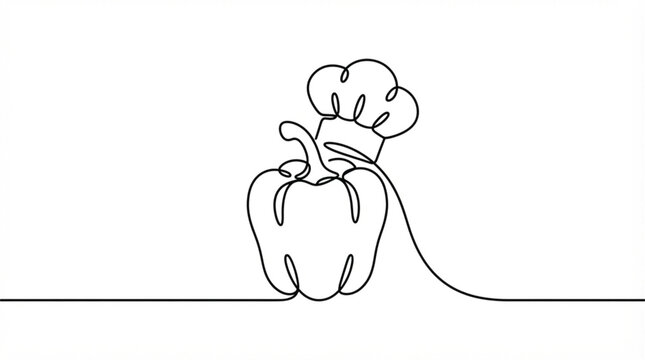  Culinary chef logo continuous line art vector pepper vegetable single line cooking icon graphic