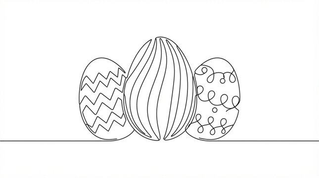 Easter egg trio continuous line art vector decorated spring holiday single line outline