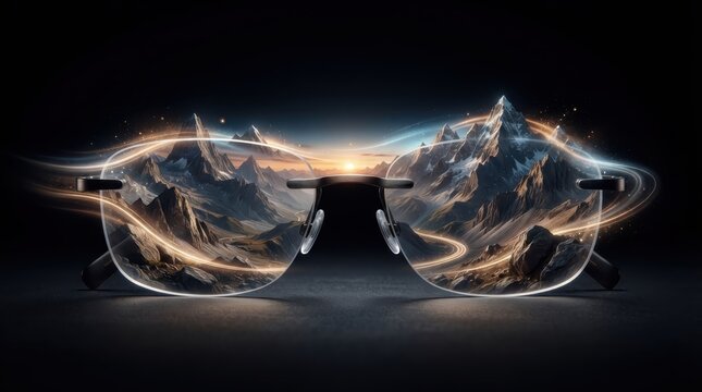 Mountain range view through optical glasses