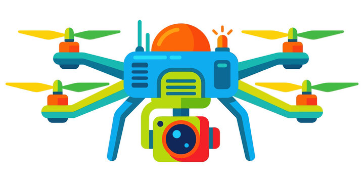 modern colorful drone quadcopter with camera isolated on transparent background