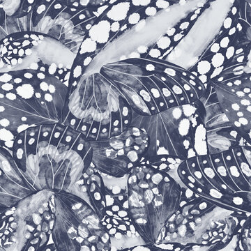 abstract seamless pattern with butterflies blue and white
