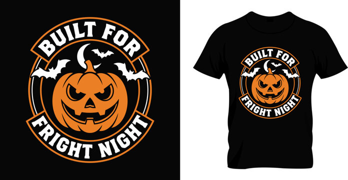 Vintage style halloween t shirt design featuring a spooky jack o lantern pumpkin with bats and text for holiday apparel