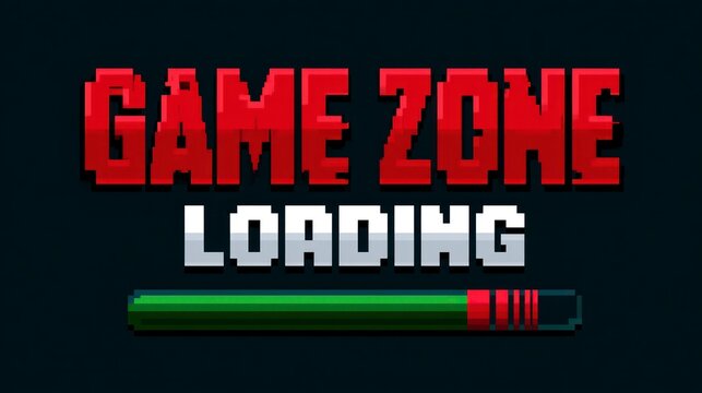 Game zone loading text with pixelated progress bar on black background for professional esports streaming and gaming interface design