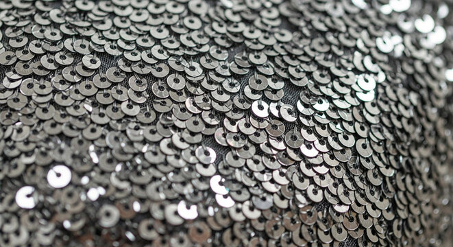 Silver Sequins Fabric Texture Close-up - Shiny Material Background