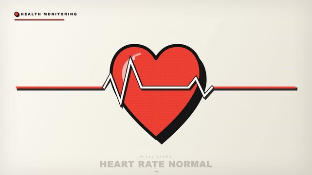Heart rate normal monitoring and EKG pulse line animation with vital signs.