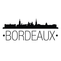 Obraz premium Bordeaux cityscape silhouette against a white background with text