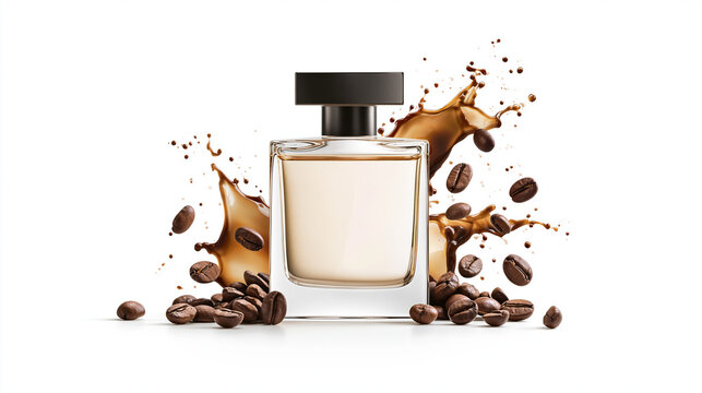 Perfume Bottle with Coffee Beans Isolated on White Background