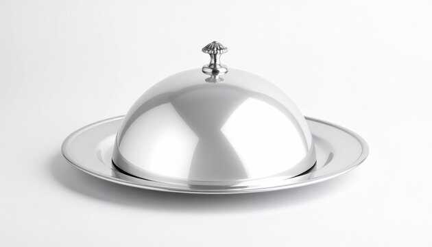 Gleaming metallic serving dish with lid on white background