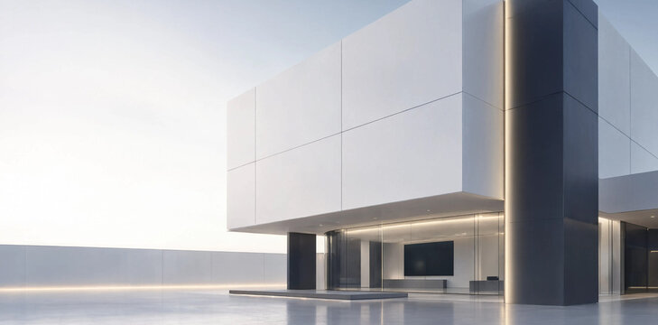 Modern minimalist white architectural structure with high-end luxury aesthetic and sleek geometric design elements architecture minimalist building exterior geometric contemporary