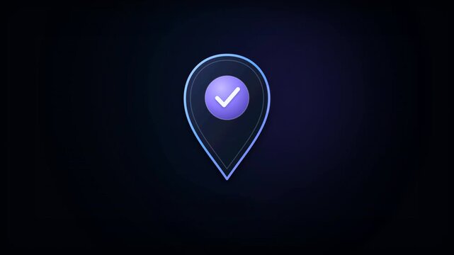 Location pin found destination reached map marker animation with checkmark.