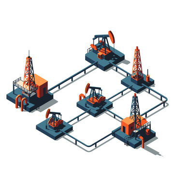 Isometric Oil Drilling Rig Network Illustration.