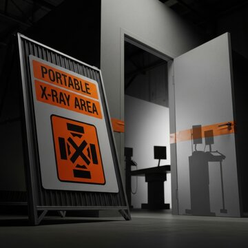 Portable X-Ray Area Warning Sign Inside Industrial Facility