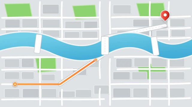 GPS navigation route map showing directions and location tracking on a city grid.