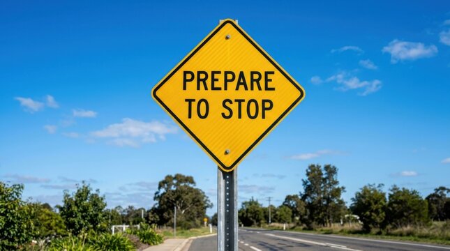 Prepare To Stop Road Sign Under Blue Sky With Clouds