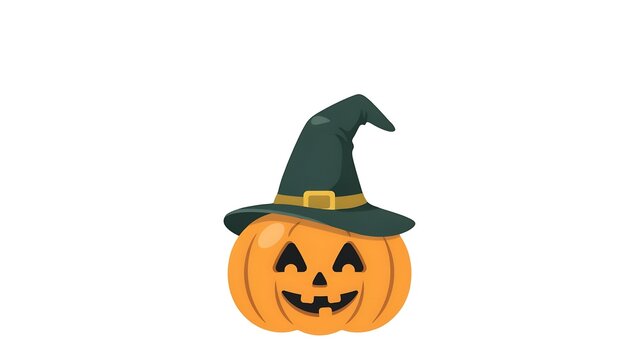 Cute cartoon jack o lantern pumpkin wearing a black witch hat for halloween celebration design