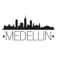 Obraz premium Cityscape Silhouette With Medellin Text On White Background