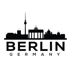 Obraz premium Berlin Germany Skyline Silhouette With Landmark Tower Black On White