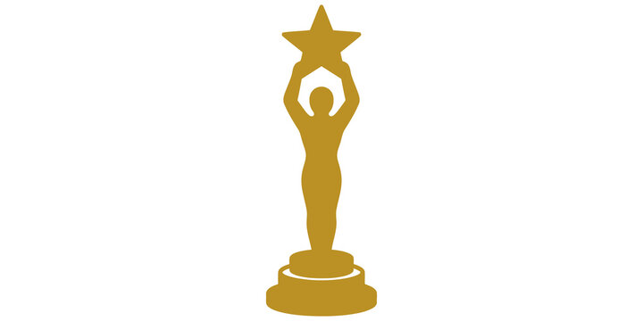 golden award trophy with a star isolated on transparent background
