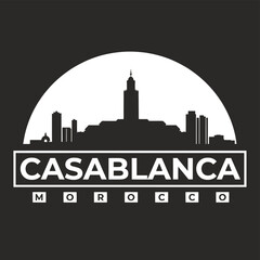 Fototapeta premium Casablanca skyline silhouette against a circular white background
