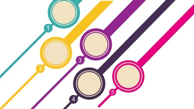 5 Steps Diagonal Lines Infographic Circles Motion Animation Transition Isolated on White Background