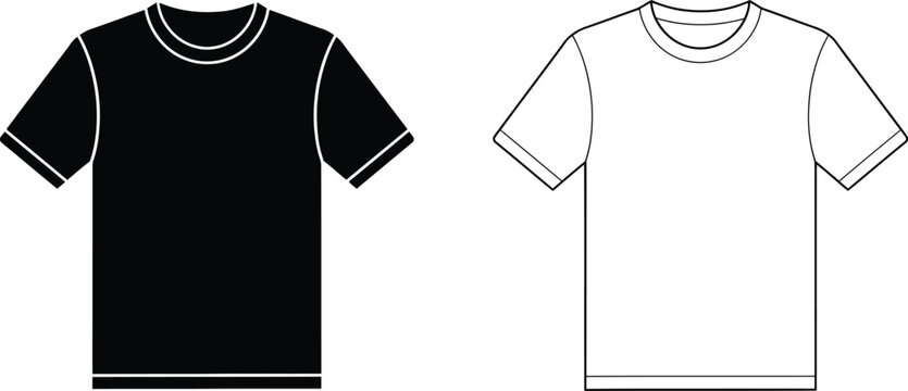Minimalist Blank T Shirt Vector Template, Black and White Short Sleeve Tee Mockup for Apparel Design, Clothing Illustration Isolated