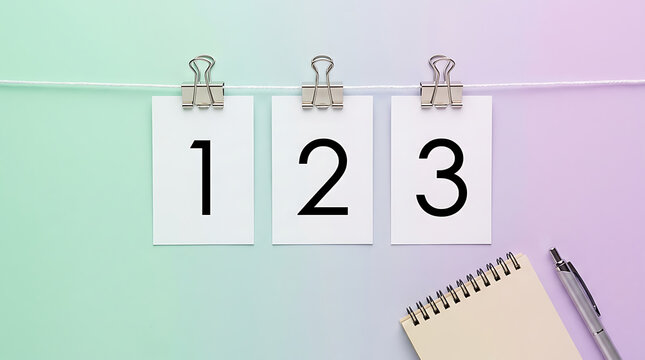 Educational flashcards with numbers 1 2 3 on clothesline counting education flashcards learning teaching children classroom stationery background creative development academic