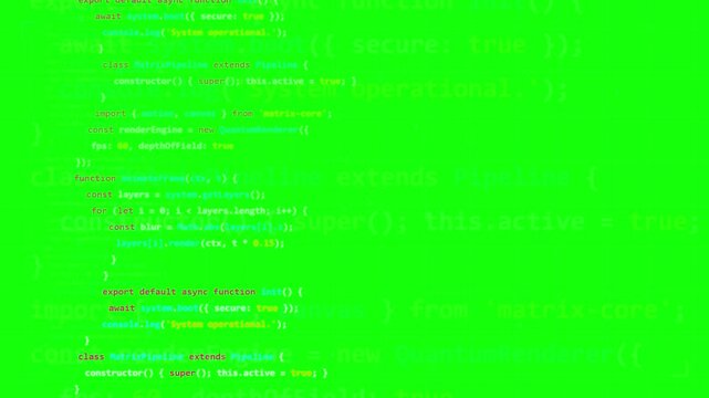 Abstract Software Programming Code Scrolling on Green Screen Background