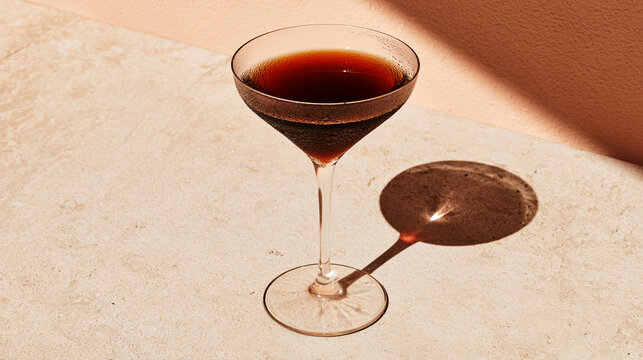 Chilled cocktail drink in martini glass casting shadow