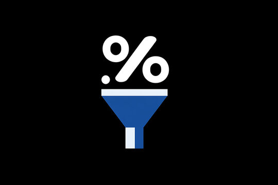 Blue funnel icon with percentage symbol, digital graphic for data filtering, modern design for web applications, clean and minimalistic style