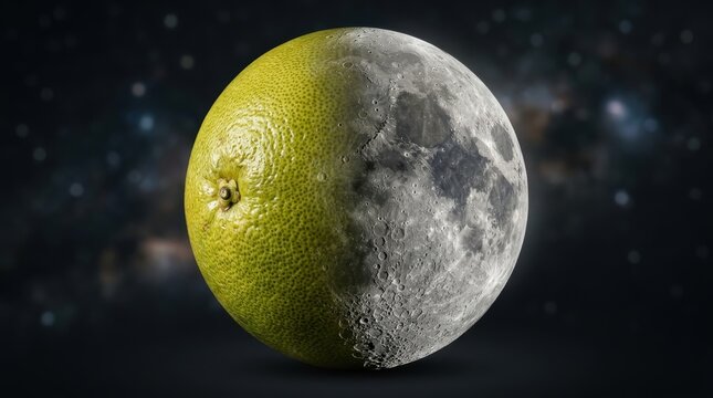 Hybrid sphere combining half grapefruit and half moon