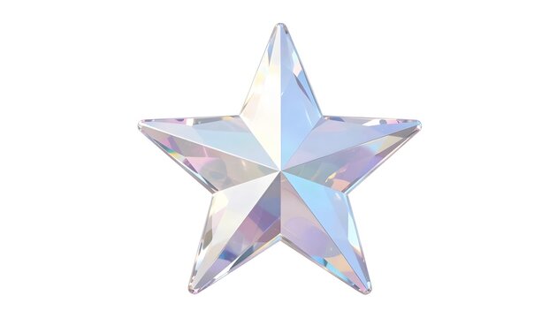 Iridescent faceted star made of crystal reflecting rainbow colors