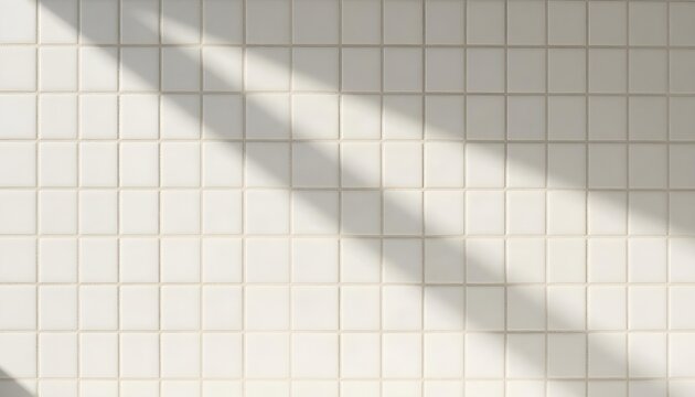 Clean white square tile wall with diagonal light and shadow patterns