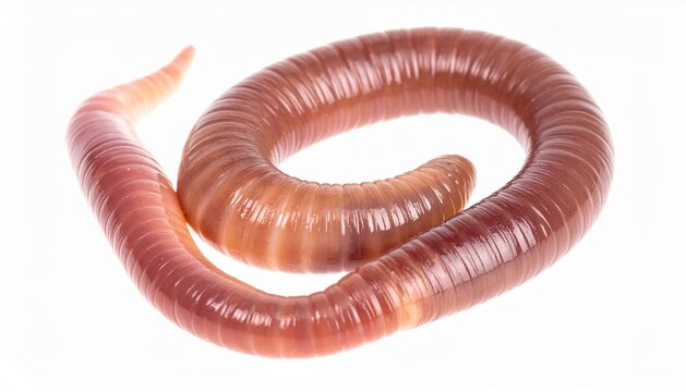 Earthworm Isolated on White Background Macro Close-up View