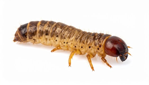 Beetle Larva Grub Isolated on White Background Garden Pest