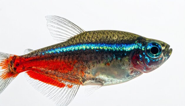 Neon Tetra Fish (Paracheirodon innesi) Isolated on White Background