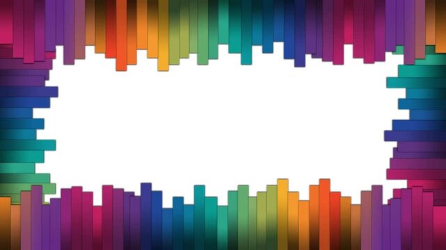 Colorful Audio Equalizer Bars Border Frame Transition Animation on White Background
