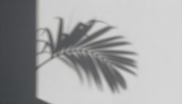Soft shadow of a palm frond cast diagonally on a textured wall
