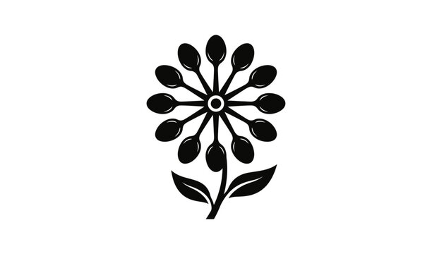 Creative flower logo design made of spoons, vector illustration of a floral icon with cutlery elements for restaurant or cafe branding vector