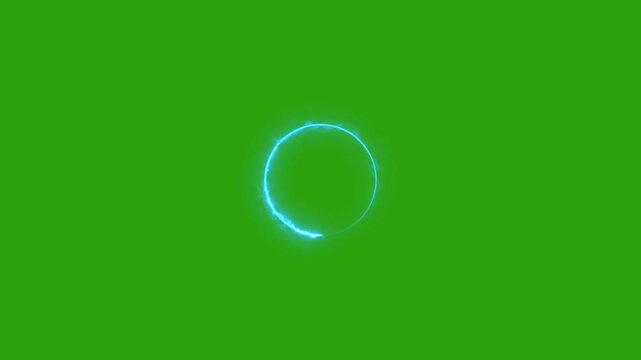 Glowing blue neon loading circle animation on green screen background