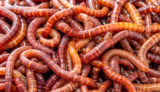 Mass of Red Earthworms for Vermicomposting and Fishing Bait Close Up