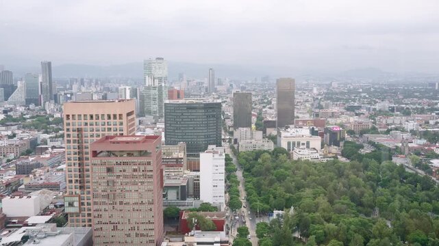 Aerial view of mexico city's skyline and alameda central park from torre latinoamericana
