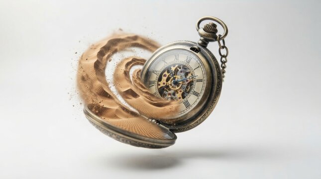 Vintage pocket watch with swirling sand dust