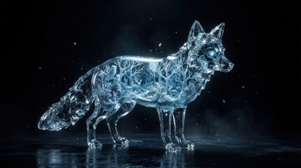 Fototapeta premium Crystal fox sculpture with forest silhouette inside