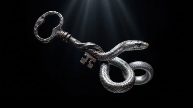 A snake wrapped around an antique skeleton key