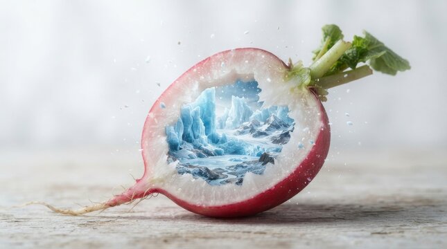 Glacier landscape inside a sliced radish